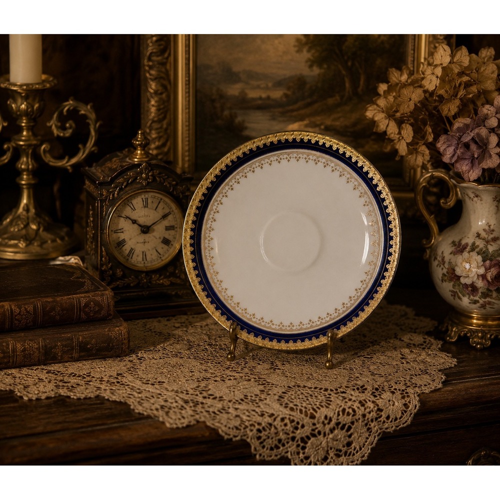 Booths Silicon China Or Repousse Saucer Cobalt Blue Gold Encrusted England 7591